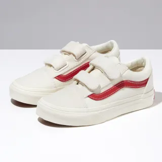 【VANS 官方旗艦】Old Skool V 中童款米白色/紅色條紋滑板鞋/休閒鞋