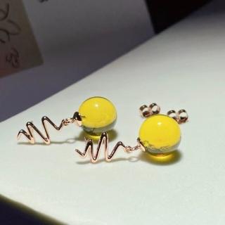 【勝弘珠寶】多明尼加藍珀閃電耳環-10mm