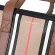 【BURBERRY 巴寶莉】英系經典條紋PVC牛皮拼接手提紙袋造型兩用包(卡其)