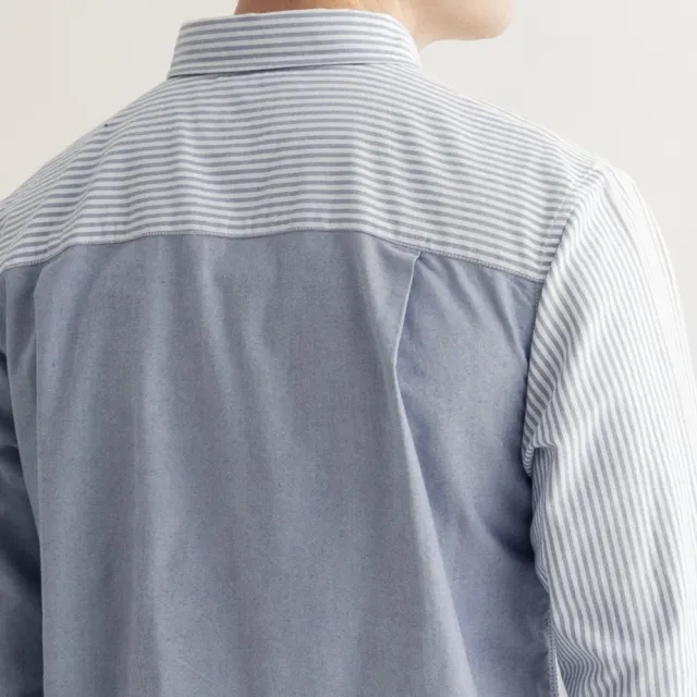 【Arnold Palmer 雨傘】男裝-純棉多色拼接條紋襯衫(深藍色)