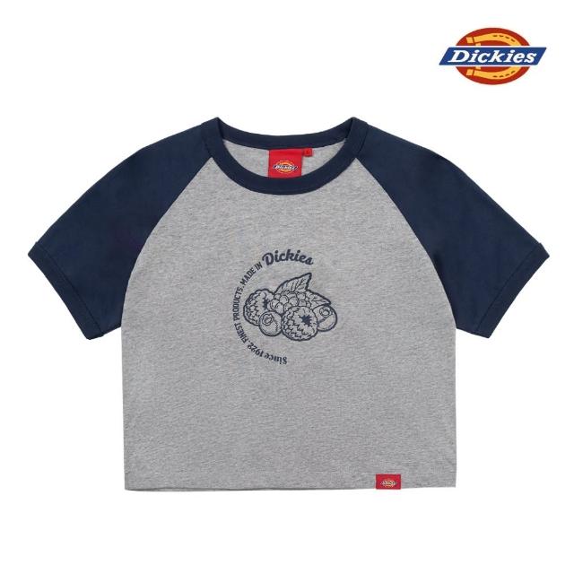 【Dickies】女款羽灰色純棉撞色衣袖胸前圖案印花短袖T恤｜DK0A87CXCQ8