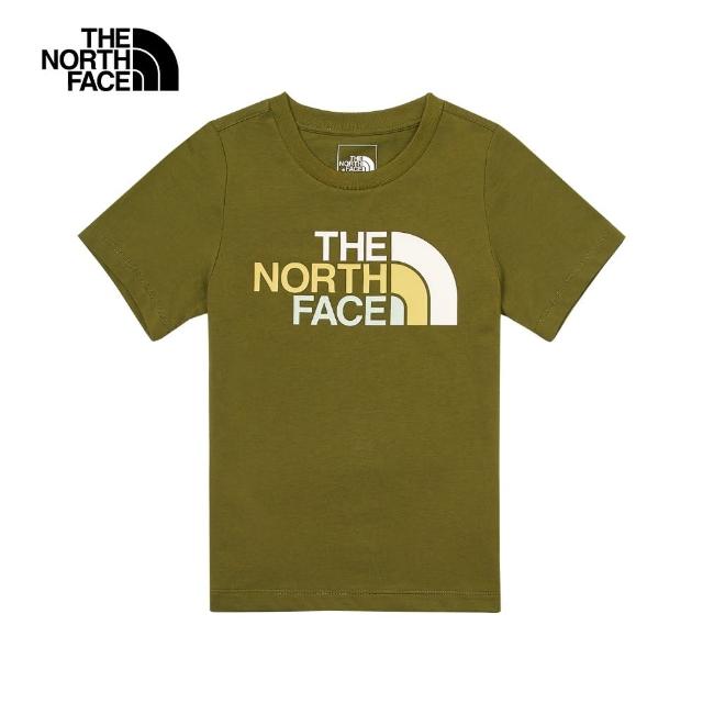 【The North Face 官方旗艦】北面兒童綠色純棉多彩品牌LOGO短袖T恤｜88MEPIB(上衣/LOGO)