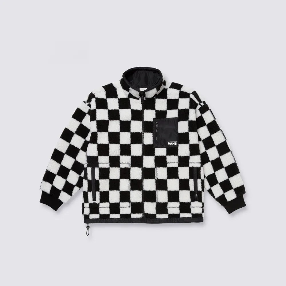 【VANS 官方旗艦】Checker 女款黑白色棋盤格絨毛外套