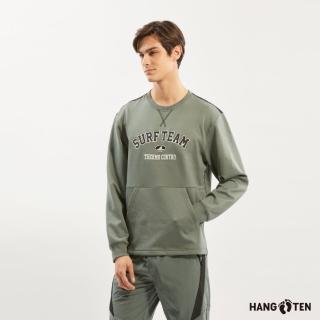 【Hang Ten】男裝-恆溫多功能-空氣層防風保暖絎縫大學T(綠)
