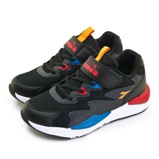 【DIADORA】大童 迪亞多那 22cm-24.5cm 超寬楦經典復古運動跑鞋 潮流老爹系列(黑灰紅 11088)