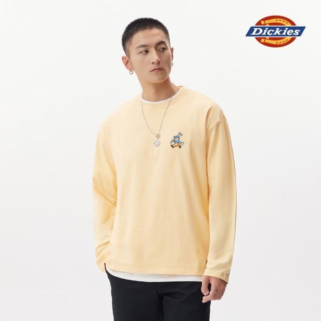 【Dickies】男款蛋糕粉黃純棉像素圖案印花長袖T恤｜DK011536E83