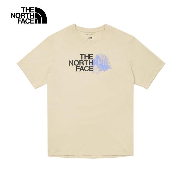 【The North Face 官方旗艦】北面男款米色舒適大尺寸品牌LOGO休閒短袖T恤｜88GB3X4(上衣/LOGO)