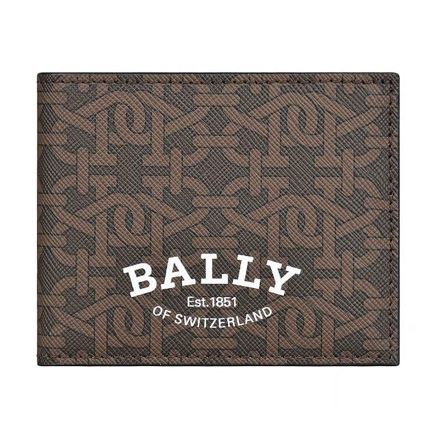 【BALLY】BALLY Brasai TPU 6卡白字LOGO雙B印花設計對折短夾(棕)