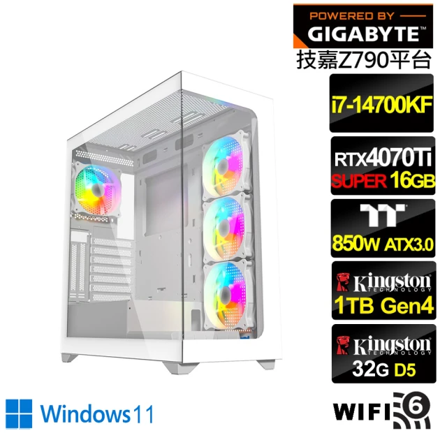 技嘉平台技嘉平台 i7廿核GeForce RTX 4070TIS Win11{戰慄中校W}水冷電競電腦(i7-14700KF/Z790/32G/1TB/WIFI)