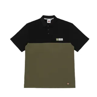 【Dickies】男款黑色拼接純棉品牌織標寬鬆短袖POLO衫｜DK010981BLK