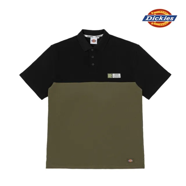 【Dickies】男款黑色拼接純棉品牌織標寬鬆短袖POLO衫｜DK010981BLK