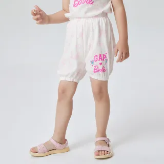 【GAP】女幼童裝 Gap x Barbie芭比聯名 Logo純棉印花束口鬆緊短褲-粉色印花(810364)