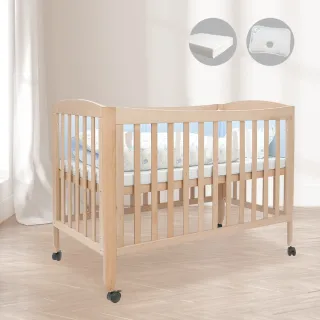 【PUKU 藍色企鵝】WoIsland小島臥櫸木成長型嬰兒床(含高密度泡棉床墊+3D透氣枕)