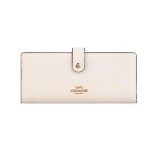 【COACH】COACH經典LOGO PVC 15卡釦式直立長夾(粉筆白)