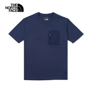【The North Face】北面男款藍色拉鍊胸袋舒適短袖T恤｜87V78K2