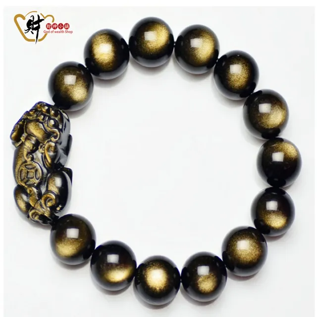 【財神小舖】金曜石貔貅手鍊 旺財款 14mm(已開光 高雄進寶財神廟 開運手鍊 黑曜石)
