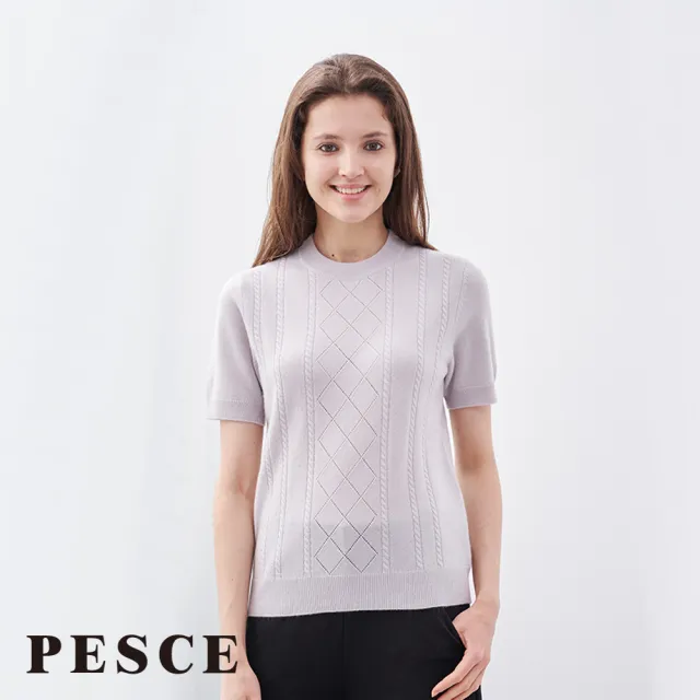 【PESCE】100%喀什米爾短袖素色圓領針織上衣