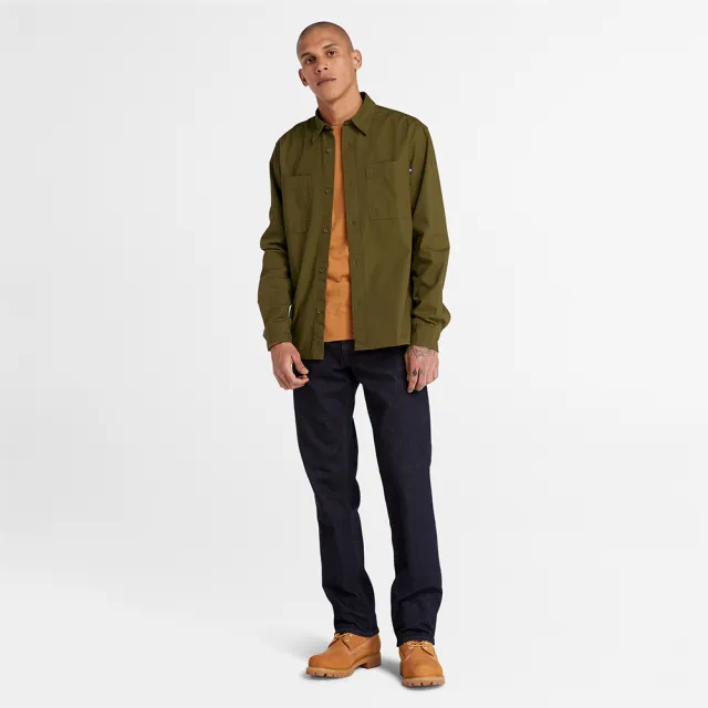【Timberland】男款深橄欖色長袖棉質襯衫(A2AV8302)