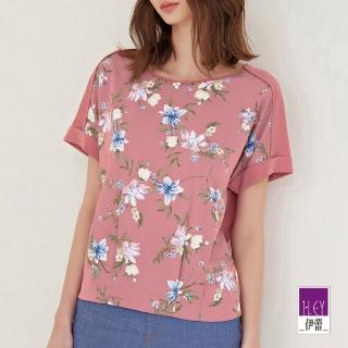 【ILEY 伊蕾】藍杜鵑印花棉質上衣(粉色；M-XL；1232011480)