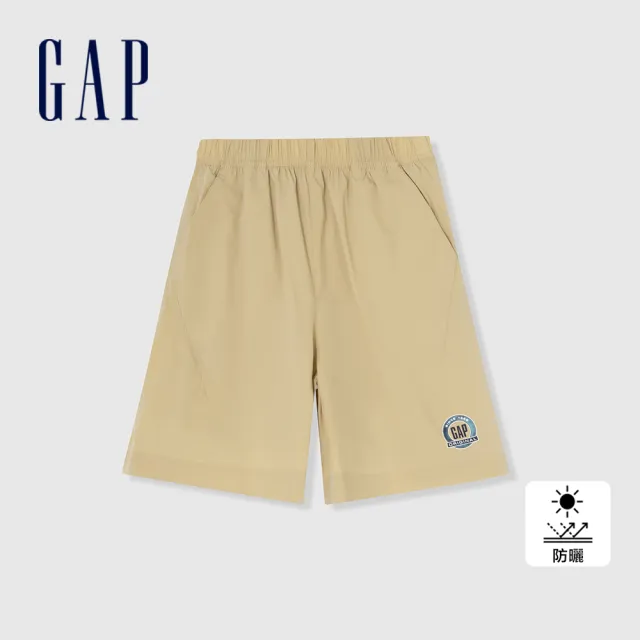 【GAP】男童裝 Logo防曬印花鬆緊短褲-卡其色(890514)