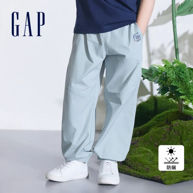 【GAP】男童裝 Logo防曬印花束口鬆緊褲-藍色(890517)
