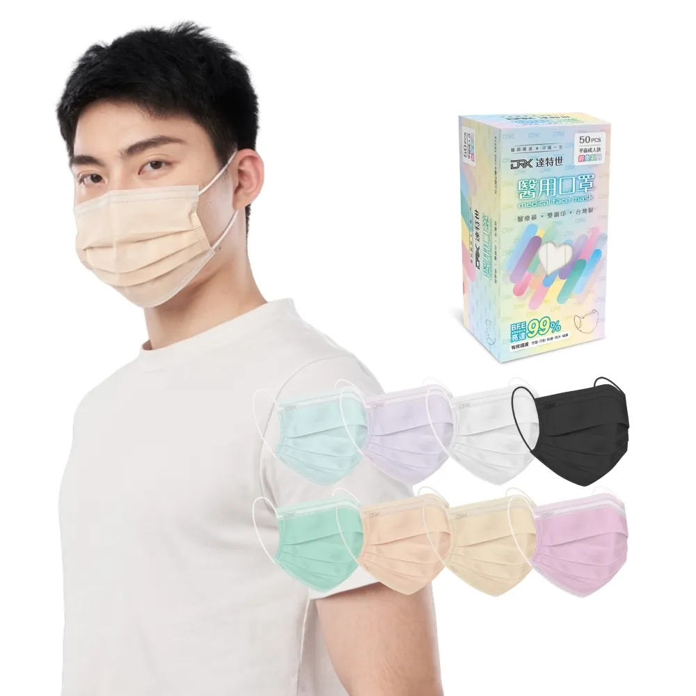 【DRX達特世】醫用平面口罩-經典系列-成人50入/盒(顏色任選)