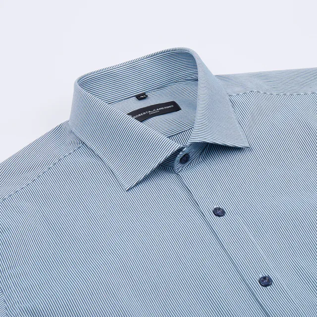 【ROBERTA 諾貝達】男裝 合身版 修身條紋紳士長袖襯衫(藍綠)
