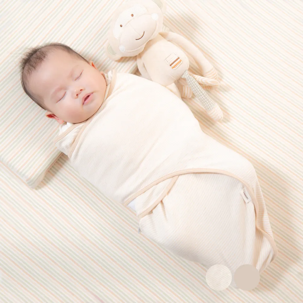 【Gennies 奇妮】原棉寶寶包巾-陽光棕/亞麻綠(嬰兒包巾 新生兒 三用包法)