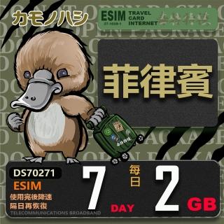 【鴨嘴獸 旅遊網卡】Esim 菲律賓7日2GB 輕量型降速吃到飽(菲律賓網卡 輕量型 免插卡)