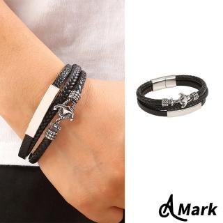 【A MARK】復古纜繩船錨飾件百搭皮革白鋼手環(白鋼手環 船錨手環)