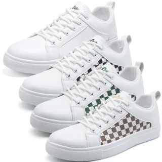 【Taroko】棋盤格紋幾何男性皮革街頭板鞋(4色可選)