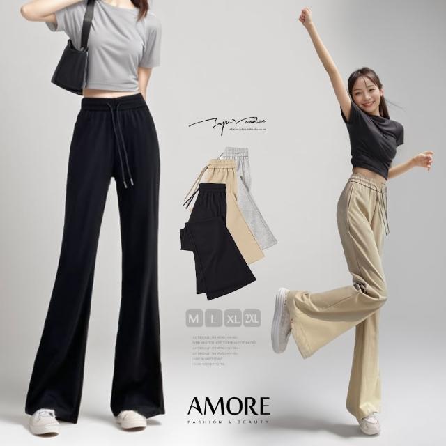 【Amore】★雙11★ 高腰顯瘦涼感小喇叭褲 3色 M-XXL(機能涼感親膚舒適)