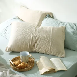 【hoi! 好好生活】賴床包-皺皺雙層紗枕套2入(2色可選)