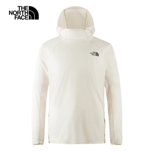 The North Face 北面男款白色吸濕排汗防曬舒適透氣連帽長袖上衣｜85YXTOB