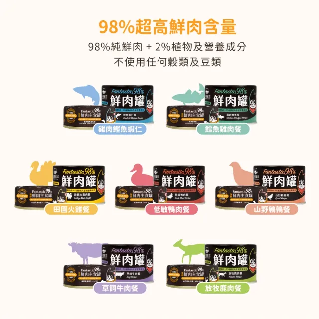 【汪喵星球】貓用FANTASTIC 98%鮮肉無膠主食罐80g*24入(貓主食罐 全齡貓)