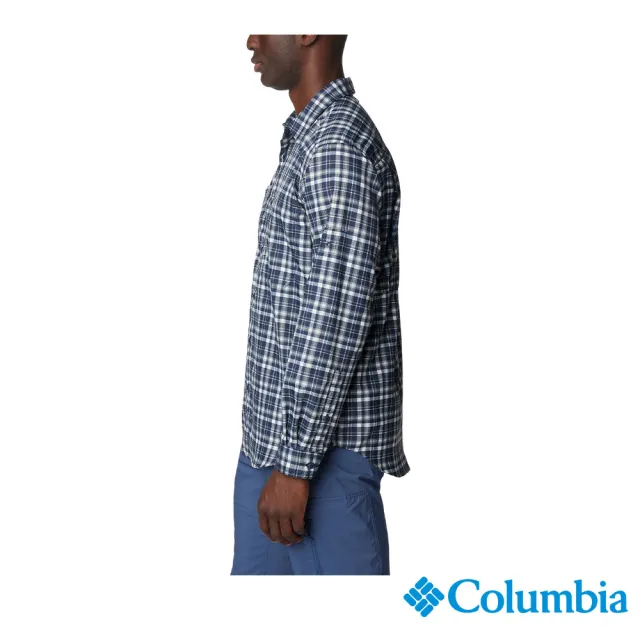 【Columbia 哥倫比亞 官方旗艦】男款-Silver Ridge™超防曬UPF50快排長袖襯衫-藍色格紋(UAE35990JC/IS)