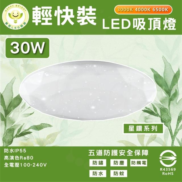 【HappyBright 樂亮】單入 30W LED吸頂燈 2-4坪臥室專用燈 IP55 國家認證(星鑽款 防水 輕快拆吸頂燈)