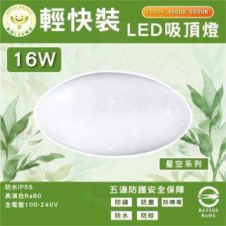 【HappyBright 樂亮】單入 16W LED吸頂燈 1-2坪臥室專用燈 IP55 國家認證(星空款 防水 輕快拆吸頂燈)
