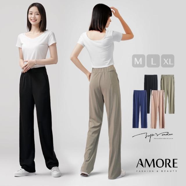 【Amore】 高腰口袋顯瘦修身直筒寬褲 4色 MXL(舒適修身好穿)