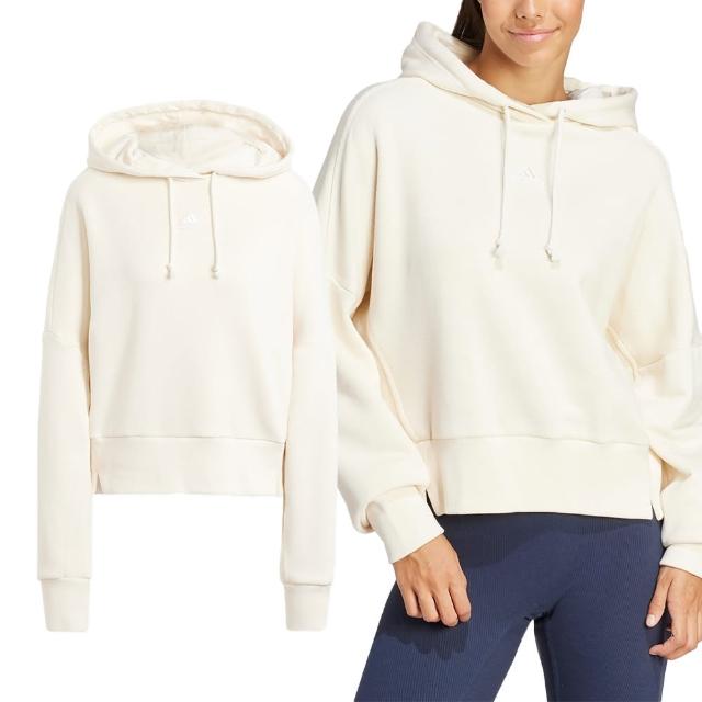 【adidas 愛迪達】W LNG HOODIE 女款 米白色 連身 長袖上衣 IP2284