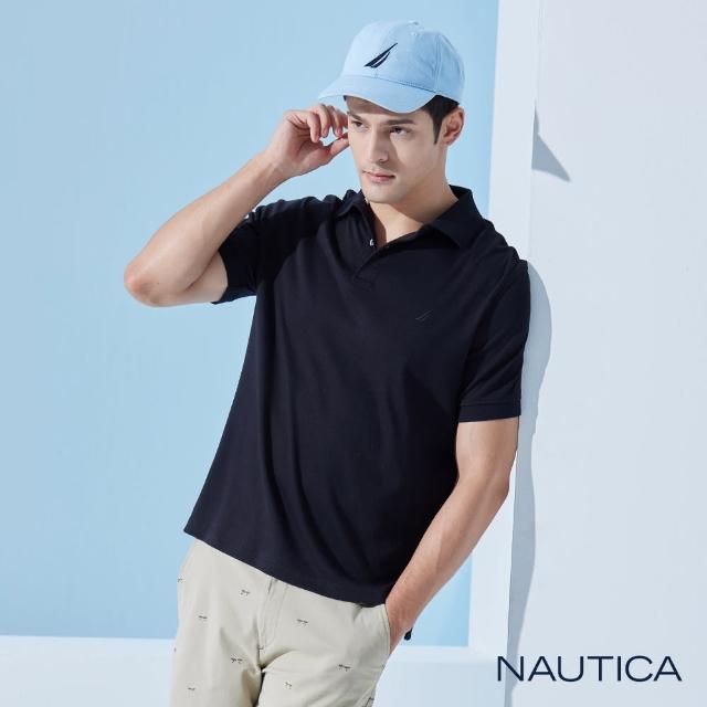 【NAUTICA】男裝 素色百搭短袖POLO衫(黑色)