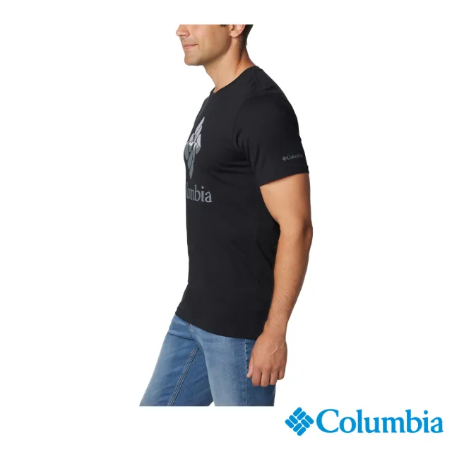 【Columbia 哥倫比亞 官方旗艦】男款-M Rapid Ridge™LOGO有機棉短袖上衣-黑色(UAM04030BK/IS)
