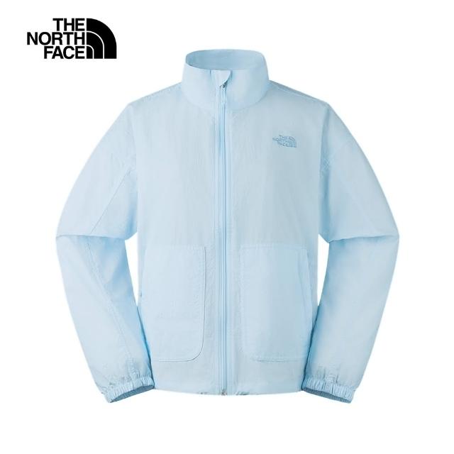 【The North Face 官方旗艦】北面女款藍色UPF防曬立領外套｜87WEO0R(抗UV)