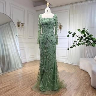 【女神婚紗禮服】高雅奢華歐式復古方領流蘇串珠魚尾洋裝LA72242青瓷綠(宴會媽媽禮服 高階晚禮服)