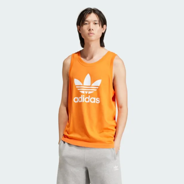 【adidas 愛迪達】背心 男款 運動背心 慢跑 三葉草 TREFOIL TANK 橘 IM9430