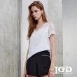 【IGD 英格麗】網路獨賣款-優雅純色V領蕾絲上衣(白色)