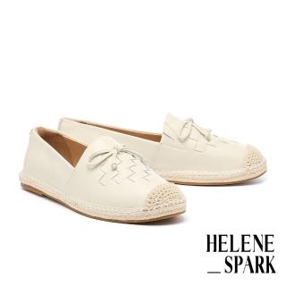 【HELENE_SPARK】率性度假風編織羊皮草編厚底休閒鞋(米白)