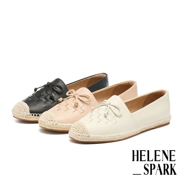 【HELENE_SPARK】率性度假風編織羊皮草編厚底休閒鞋(米白)