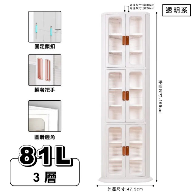 【ONE HOUSE】81L 流川雙開門三角收納櫃 收納箱-3層(1入)