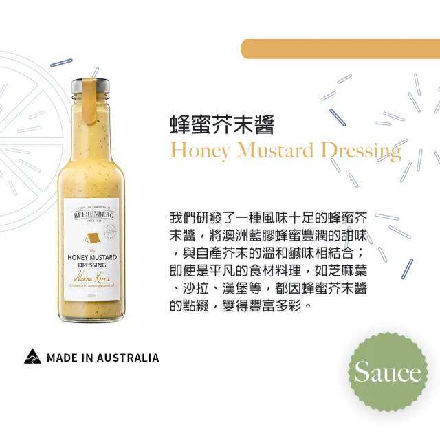 即期品【Beerenberg】澳洲人氣醬料組合-帕瑪森起司凱薩沙拉醬+蜂蜜芥末醬(Parmesan+Honey Mustard)